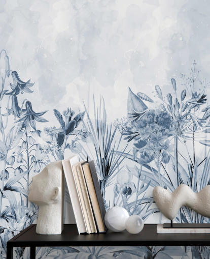 blue botanical wallpaper