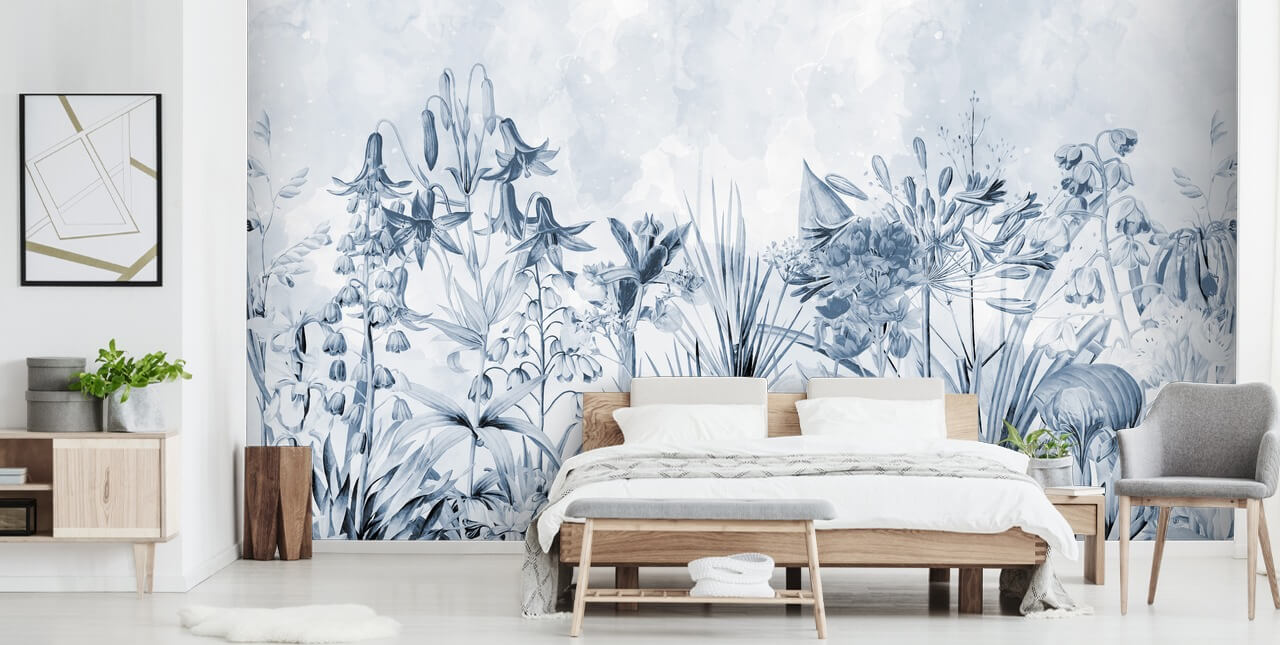 blaue botanische Tapete