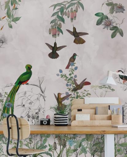 papel de parede de pássaros e plantas