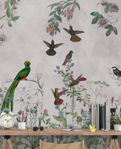 vogels en planten behang