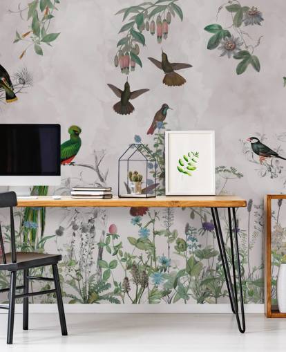 vogels en planten behang