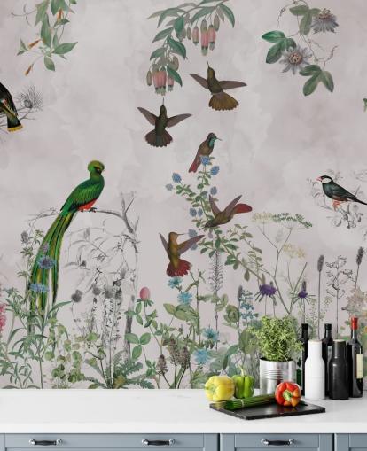birds and plants wallpaper