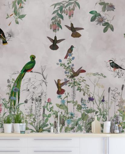 papel de parede de pássaros e plantas