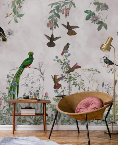 papel de parede de pássaros e plantas