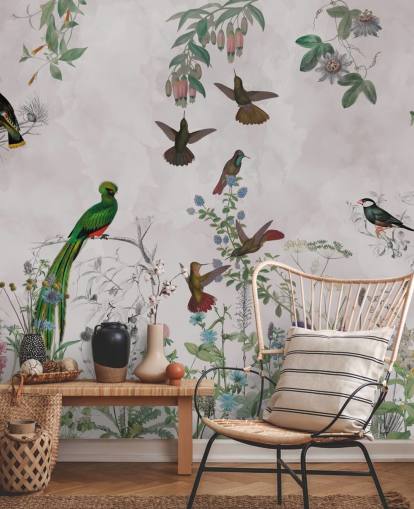 papel de parede de pássaros e plantas