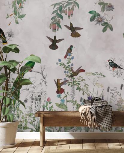 papel de parede de pássaros e plantas