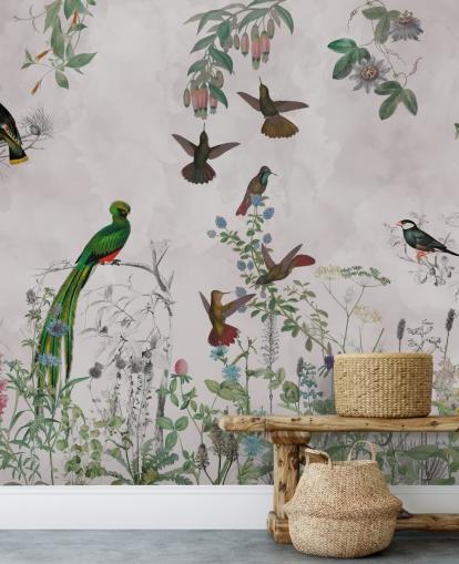 birds and plants wallpaper