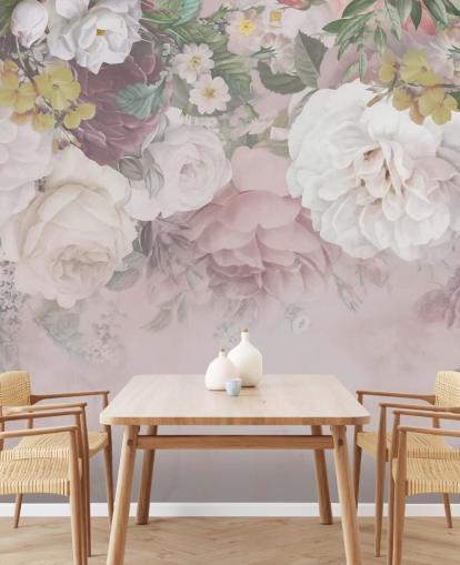 carta da parati con fiori rosa e bianco sporco