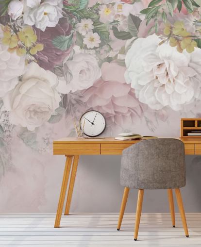 rosa und cremefarbene Blumen Papiertapete