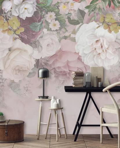 rosa og off-white blomster tapet