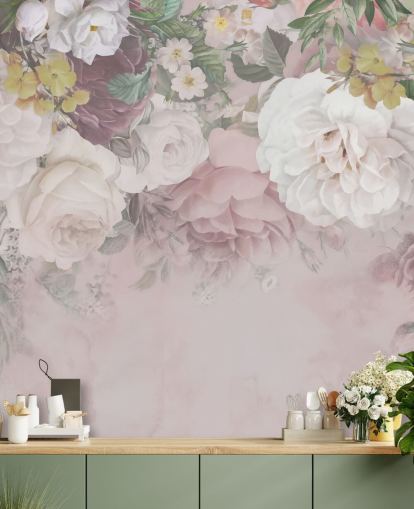 carta da parati con fiori rosa e bianco sporco