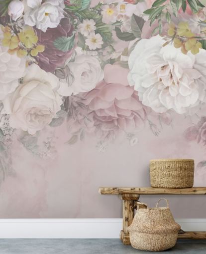 rosa og off-white blomster tapet