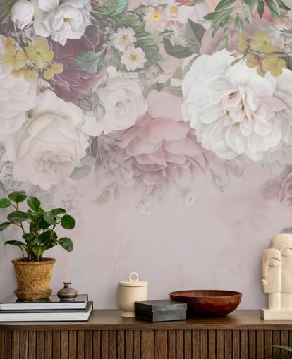 carta da parati con fiori rosa e bianco sporco