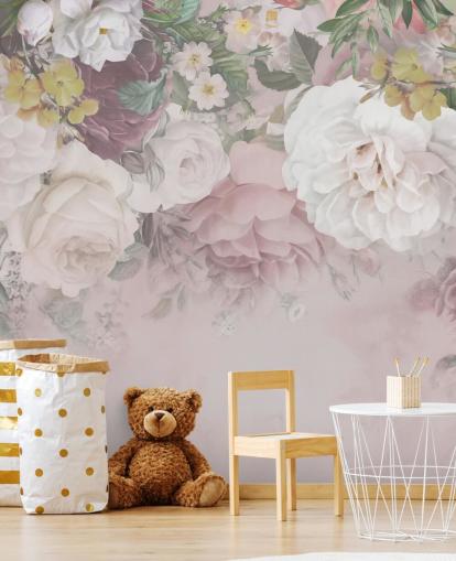 papier peint fleurs roses et blanc cassé papier peint fleurs roses et blanc cassé