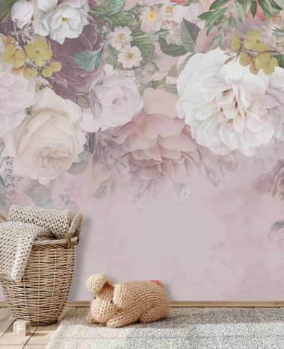 rosa und cremefarbene Blumen Papiertapete