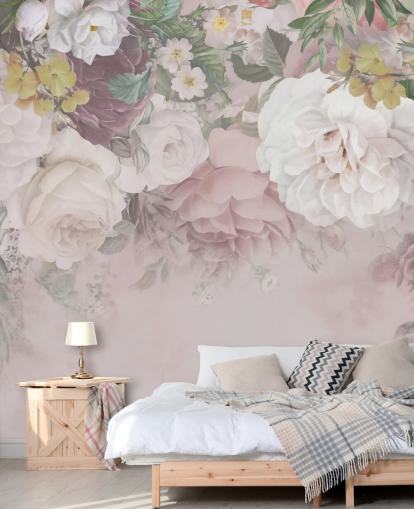 roze en gebroken wit bloemenbehang roze en gebroken wit bloemenbehang