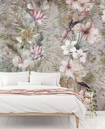 tropical flowers and birds wallpaper
