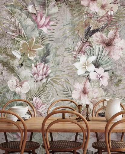 tropische bloemen en vogels behang tropische bloemen en vogels behang