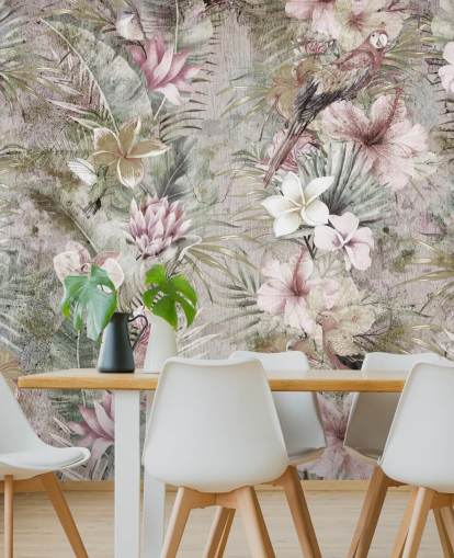 tropical flowers and birds wallpaper