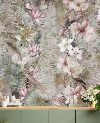 tropiske blomster og fugler tapet tropiske blomster og fugler tapet