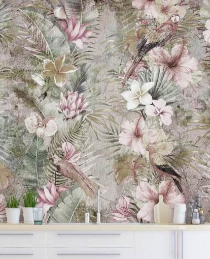 tropiske blomster og fugler tapet tropiske blomster og fugler tapet