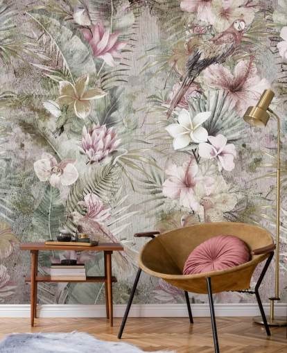 tropical flowers and birds wallpaper