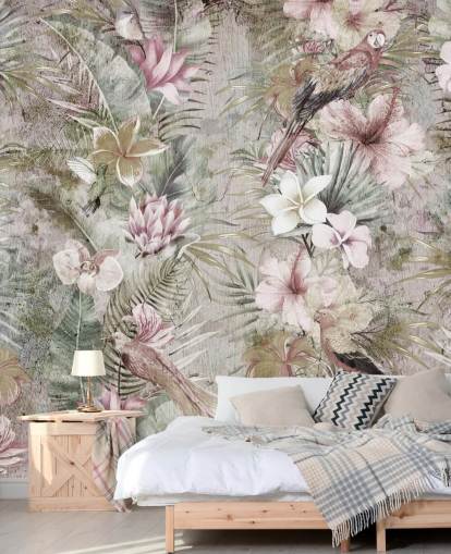 papel pintado de flores y pájaros tropicales papel pintado de flores y pájaros tropicales