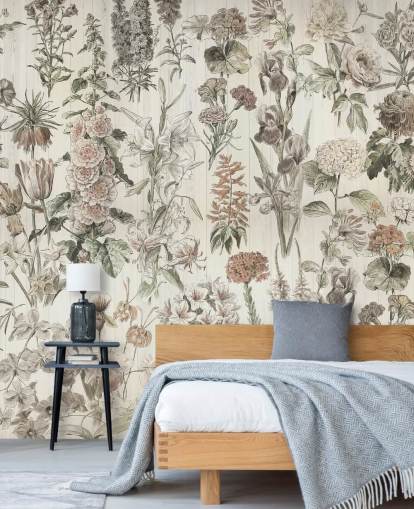 pale meadow flowers on panels wallpaper