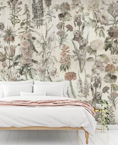 bleke weidebloemen op panelen behang