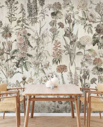 pale meadow flowers on panels wallpaper