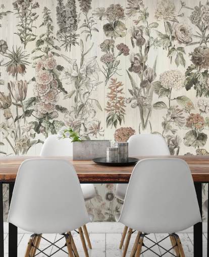 blek äng blommor på paneler tapeter