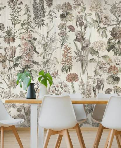 blek äng blommor på paneler tapeter