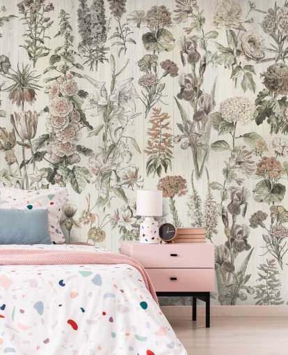 bleg eng blomster på paneler tapet