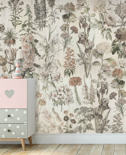 pale meadow flowers on panels wallpaper