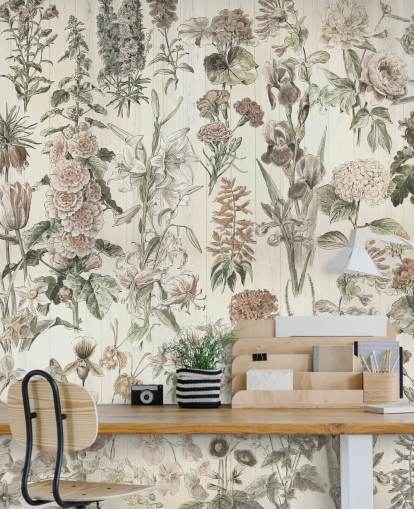 pale meadow flowers on panels wallpaper