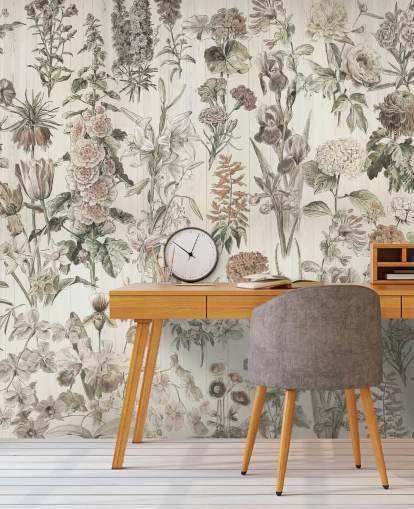 pale meadow flowers on panels wallpaper