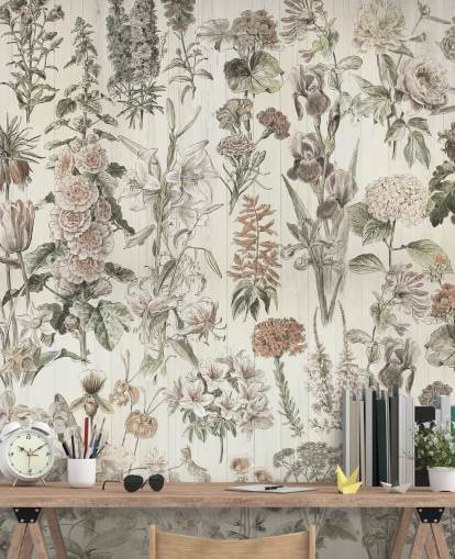 bleke weidebloemen op panelen behang