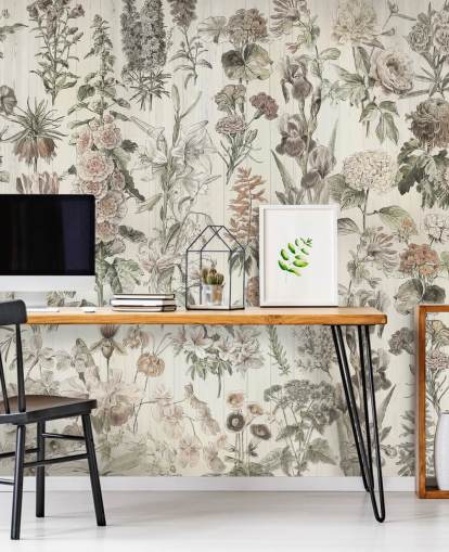 pale meadow flowers on panels wallpaper