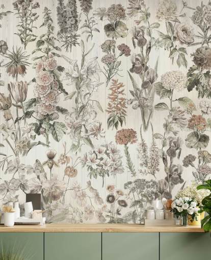 bleke weidebloemen op panelen behang