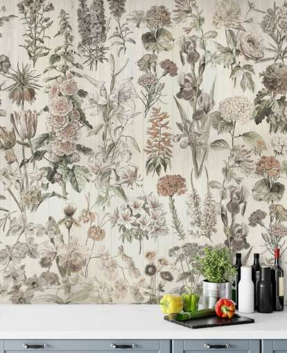 pale meadow flowers on panels wallpaper