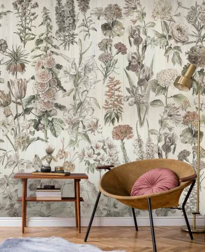pale meadow flowers on panels wallpaper