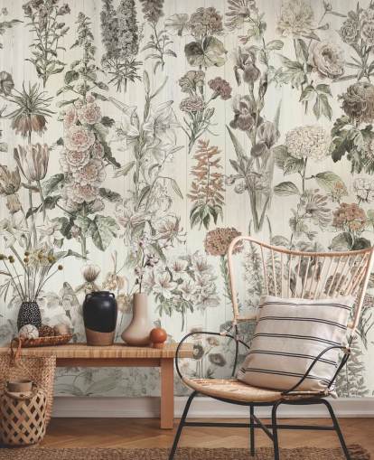 pale meadow flowers on panels wallpaper