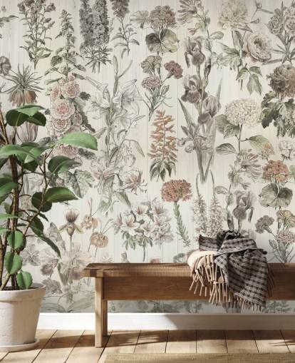 pale meadow flowers on panels wallpaper pale meadow flowers on panels wallpaper