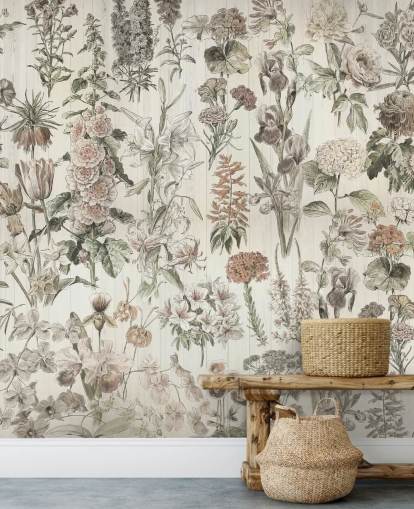 bleg eng blomster på paneler tapet bleg eng blomster på paneler tapet