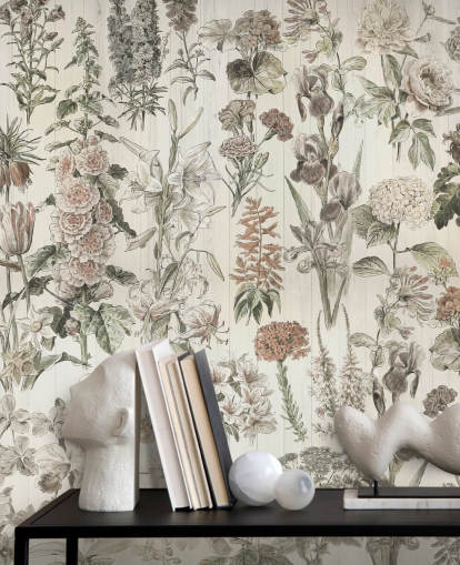 pale meadow flowers on panels wallpaper