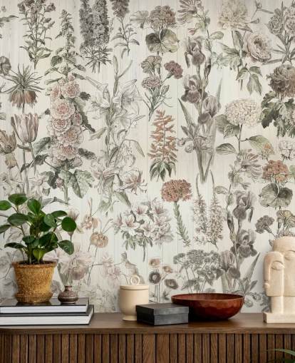 pale meadow flowers on panels wallpaper