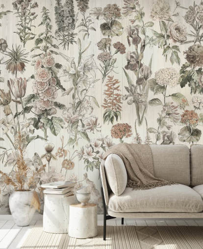 pale meadow flowers on panels wallpaper