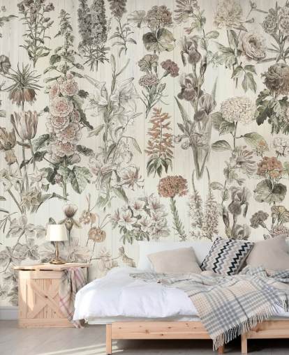 pale meadow flowers on panels wallpaper