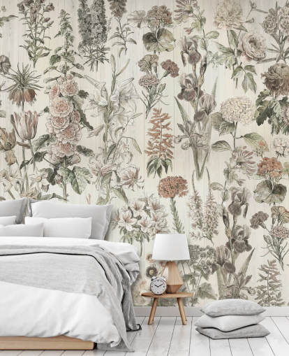 pale meadow flowers on panels wallpaper