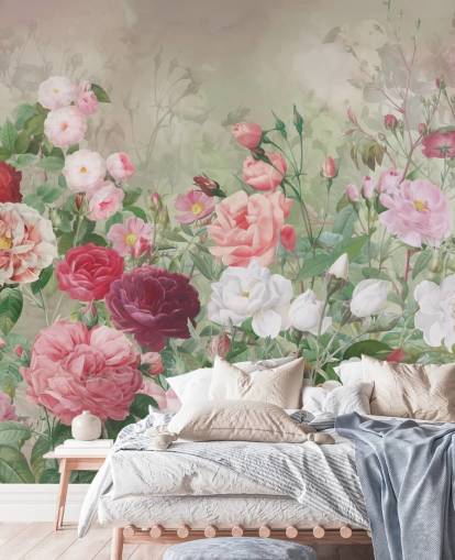 papel pintado rosa roja y rosa blanca